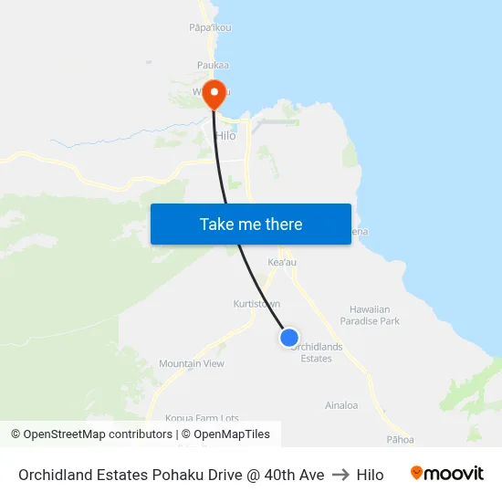 Orchidland Estates Pohaku Drive @ 40th Ave to Hilo map