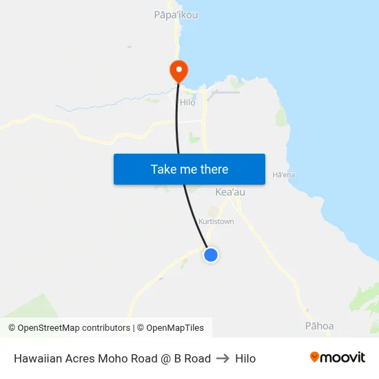 Hawaiian Acres Moho Road @ B Road to Hilo map