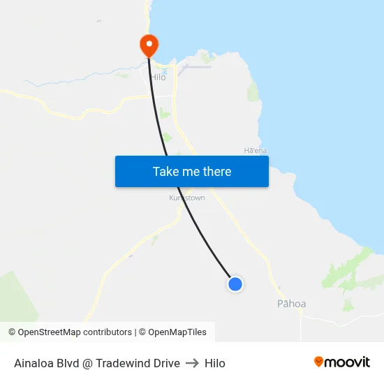 Ainaloa Blvd @ Tradewind Drive to Hilo map