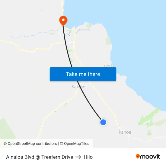 Ainaloa Blvd @ Treefern Drive to Hilo map