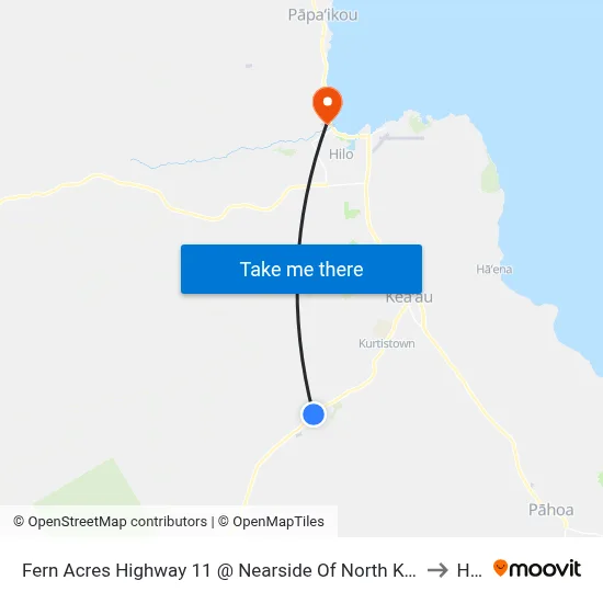 Fern Acres Highway 11 @ Nearside Of North Kulani Road to Hilo map