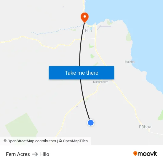 Fern Acres to Hilo map