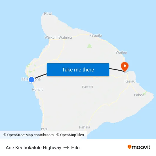 Ane Keohokalole Highway to Hilo map