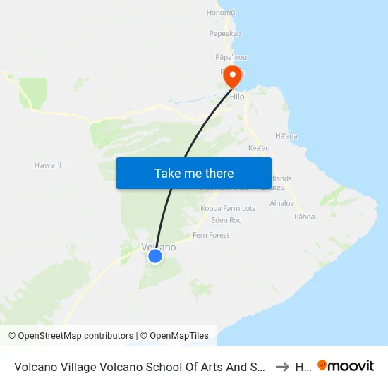 Volcano Village Volcano School Of Arts And Science (Across) to Hilo map