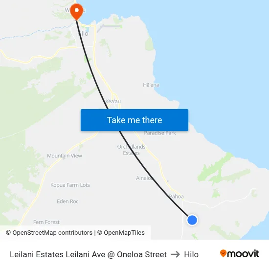 Leilani Estates Leilani Ave @ Oneloa Street to Hilo map