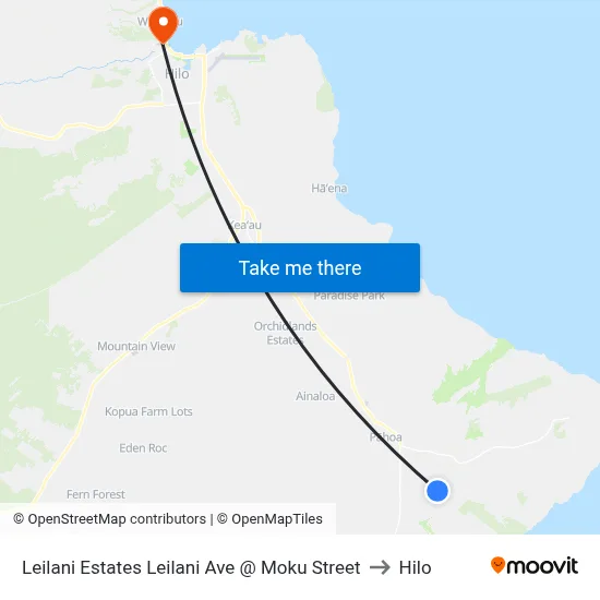 Leilani Estates Leilani Ave @ Moku Street to Hilo map
