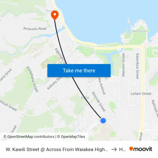 W. Kawili Street @ Across From Waiakea High School to Hilo map
