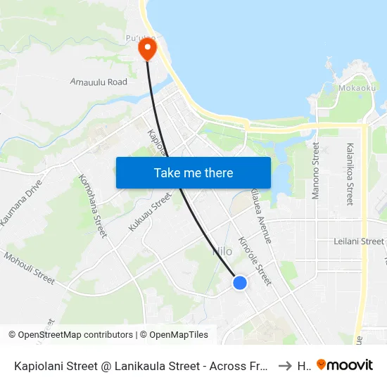 Kapiolani Street @ Lanikaula Street - Across From University Of Hawai'I-Hilo to Hilo map