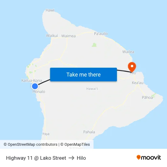 Highway 11 @ Lako Street to Hilo map