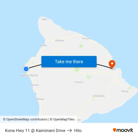 Kona Hwy 11 @ Kaiminani Drive to Hilo map