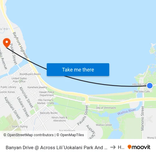 Banyan Drive @ Across LiliʻUokalani Park And Gardens to Hilo map