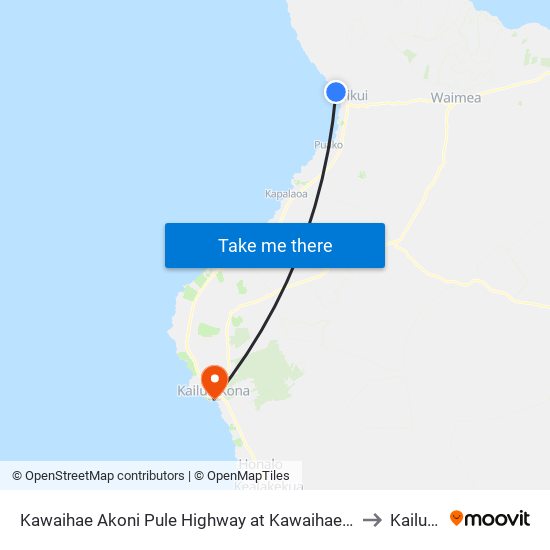 Kawaihae Akoni Pule Highway at Kawaihae Road Intersection (Ocean Sports) to Kailua Kona map