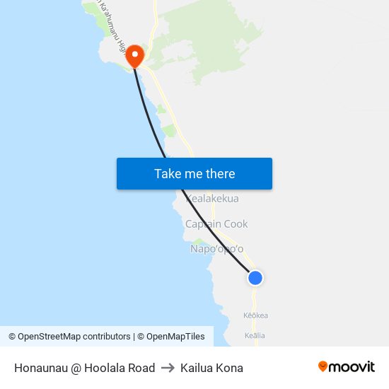 Honaunau @ Hoolala Road to Kailua Kona map