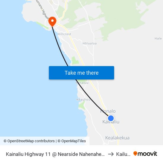Kainaliu Highway 11 @ Nearside Nahenahe Loop (Across Teshima's Restaurant) to Kailua Kona map