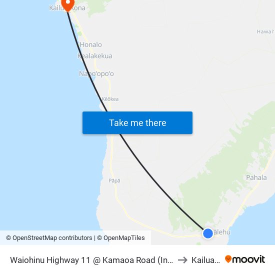 Waiohinu Highway 11 @ Kamaoa Road (In Front Wong Yuen Store) to Kailua Kona map