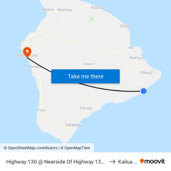 Highway 130 @ Nearside Of Highway 137 (Kaimu Beach Park) to Kailua Kona map