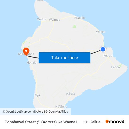 Ponahawai Street @ (Across) Ka Waena Lapa'Au Medical Center to Kailua Kona map