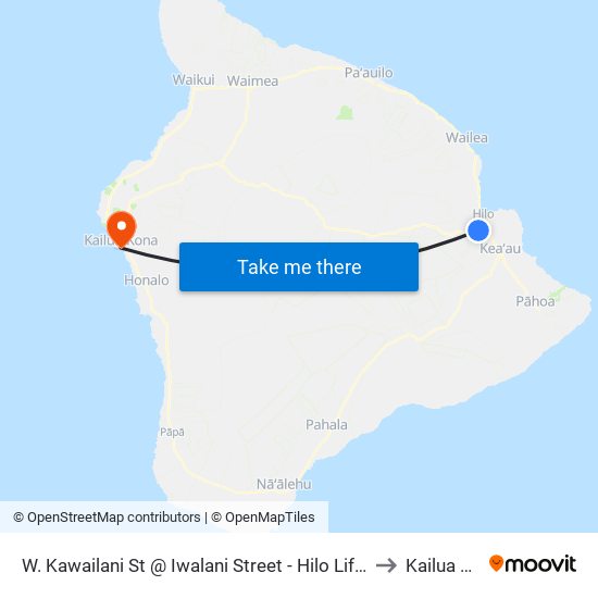 W. Kawailani St @ Iwalani Street - Hilo Life Care Center to Kailua Kona map