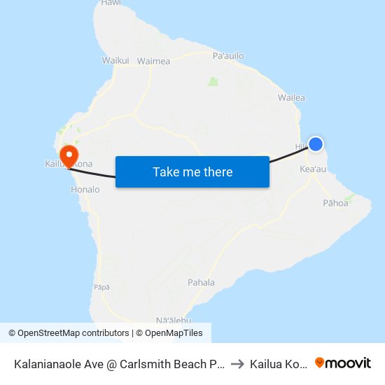 Kalanianaole Ave @ Carlsmith Beach Park to Kailua Kona map