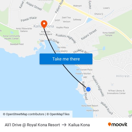 Ali'I Drive @ Royal Kona Resort to Kailua Kona map