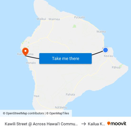 Kawili Street @ Across Hawai'I Community College to Kailua Kona map