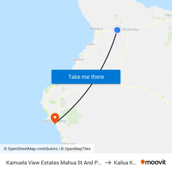 Kamuela View Estates Mahua St And Pauahi St to Kailua Kona map