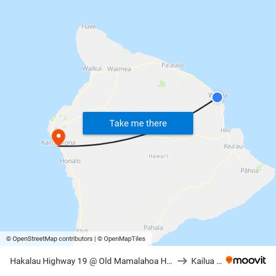 Hakalau Highway 19 @ Old Mamalahoa Highway at (Overpass) to Kailua Kona map