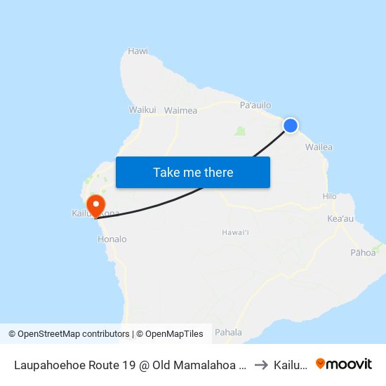 Laupahoehoe Route 19 @ Old Mamalahoa Hwy (Before Laupahoehoe Point ) to Kailua Kona map