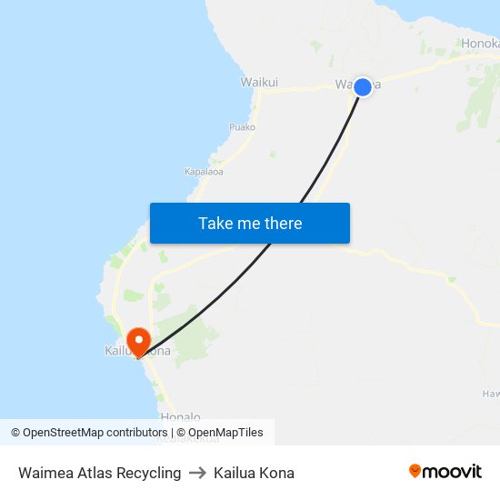 Waimea Atlas Recycling to Kailua Kona map