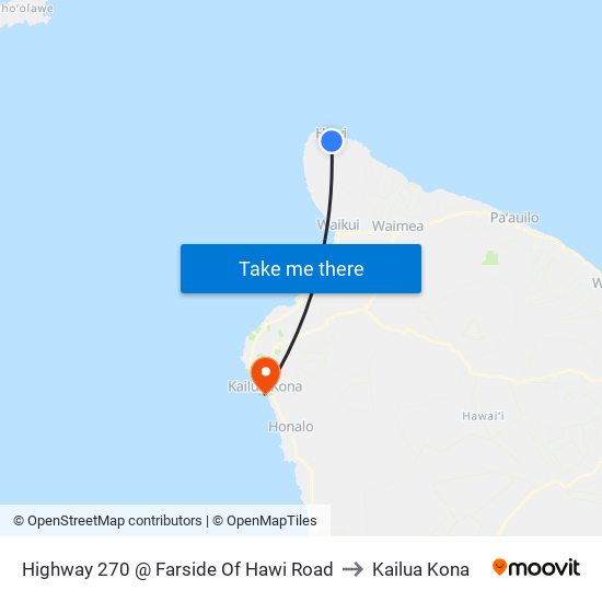 Highway 270 @ Farside Of Hawi Road to Kailua Kona map