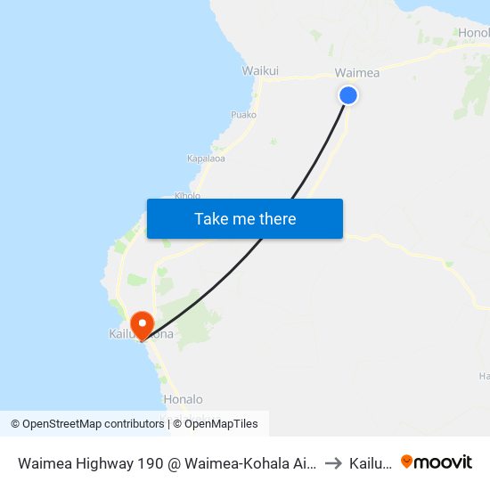 Waimea Highway 190 @ Waimea-Kohala Airport Road (Waimea-Kohala Airport) to Kailua Kona map