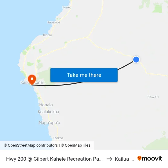 Hwy 200 @ Gilbert Kahele Recreation Park (At Flag Poles) to Kailua Kona map
