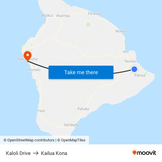 Kaloli Drive to Kailua Kona map