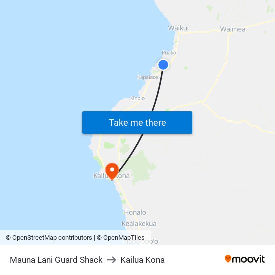 Mauna Lani Guard Shack to Kailua Kona map