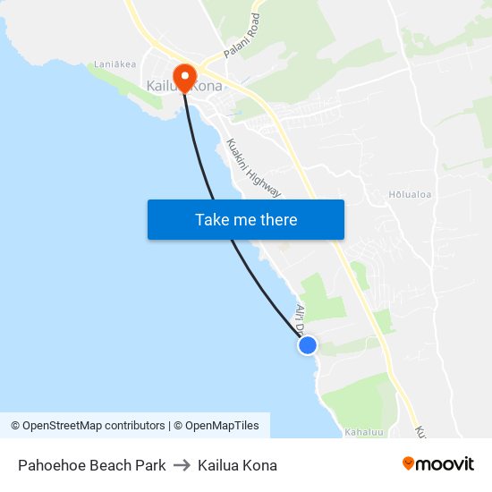 Pahoehoe Beach Park to Kailua Kona map