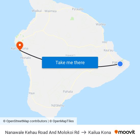 Nanawale Kehau Road And Molokoi Rd to Kailua Kona map