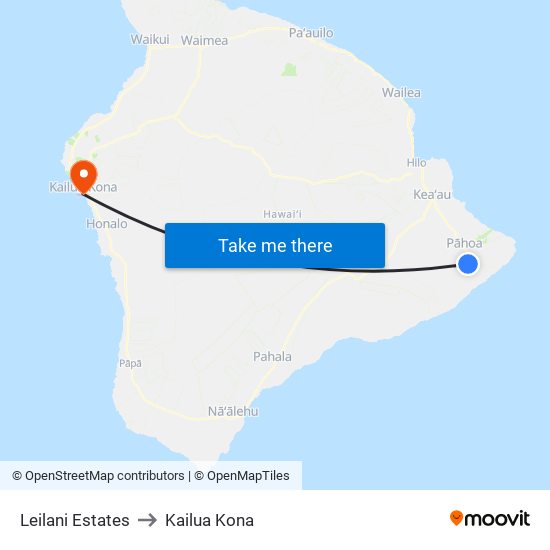 Leilani Estates to Kailua Kona map