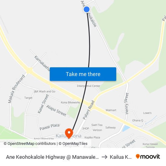 Ane Keohokalole Highway @ Manawalea Street to Kailua Kona map