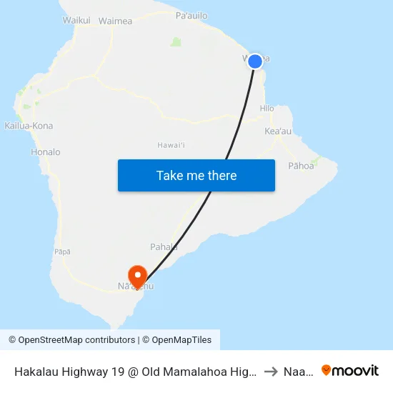 Hakalau Highway 19 @ Old Mamalahoa Highway at (Overpass) to Naalehu map