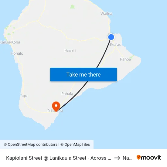 Kapiolani Street @ Lanikaula Street - Across From University Of Hawai'I-Hilo to Naalehu map