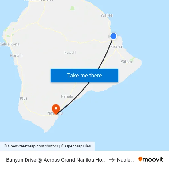 Banyan Drive @ Across Grand Naniloa Hotel to Naalehu map