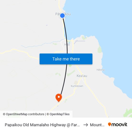 Papaikou Old Mamalaho Highway @ Farside Of Kaapoko Homestead Road (Across Of Kalanianaole School) to Mountain View HI USA map