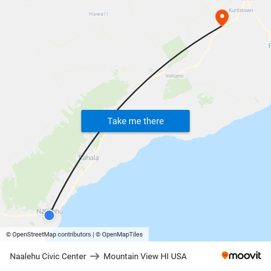 Naalehu Civic Center to Mountain View HI USA map