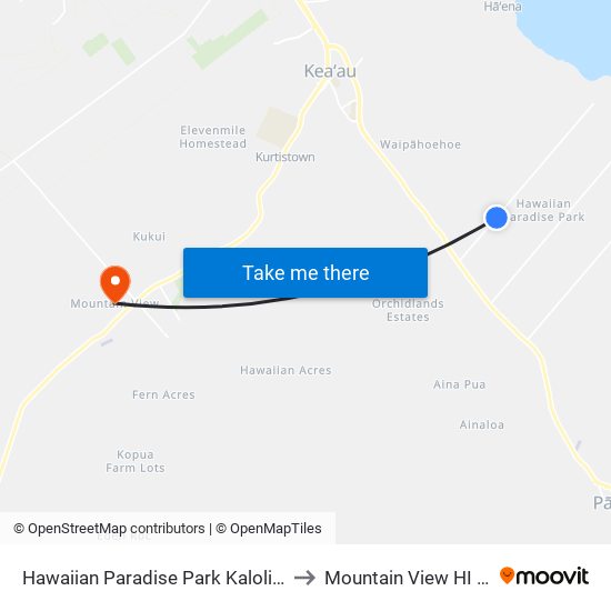 Hawaiian Paradise Park Kaloli Drive to Mountain View HI USA map