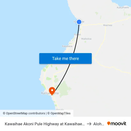 Kawaihae Akoni Pule Highway at Kawaihae Road Intersection (Ocean Sports) to Aloha Kona map
