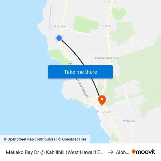 Makako Bay Dr @ Kahilihili (West Hawai'I Explorations Academy/Natural Energy Lab) to Aloha Kona map