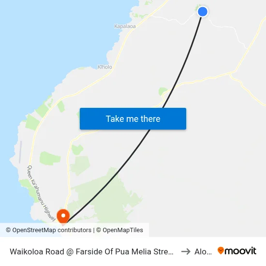 Waikoloa Road @ Farside Of Pua Melia Street (Across Waikoloa Village Highlands Shopping Center) to Aloha Kona map