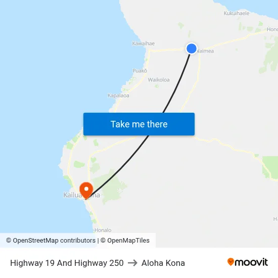 Highway 19 And Highway 250 to Aloha Kona map
