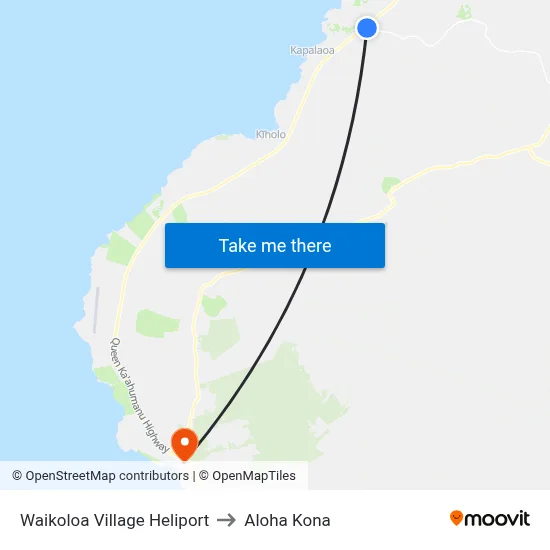Waikoloa Village Heliport to Aloha Kona map