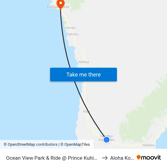 Ocean View Park & Ride @ Prince Kuhio Blvd to Aloha Kona map